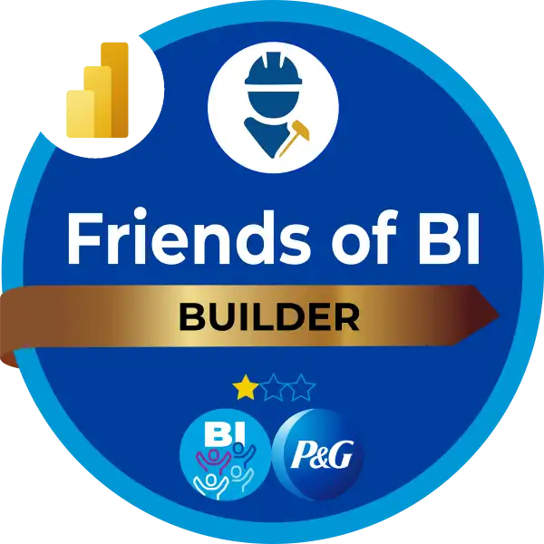 Friends of BI Builder - Power BI,Earner can leverage basic Power BI skills to perform data ingestion, basic modeling, and tell a data driven story. This is recommended for knowledge workers at P&G who are non-technical users that expect to interact with data to tell a data driven story and foster additional insights to support a business process.